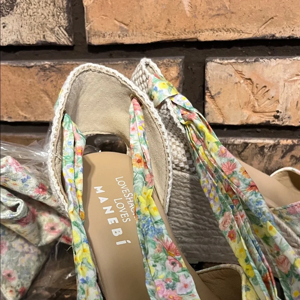 Loveshackfancy x Manebi Ankle-Tie Floral Suede Platform Espadrilles NWOT Size 40